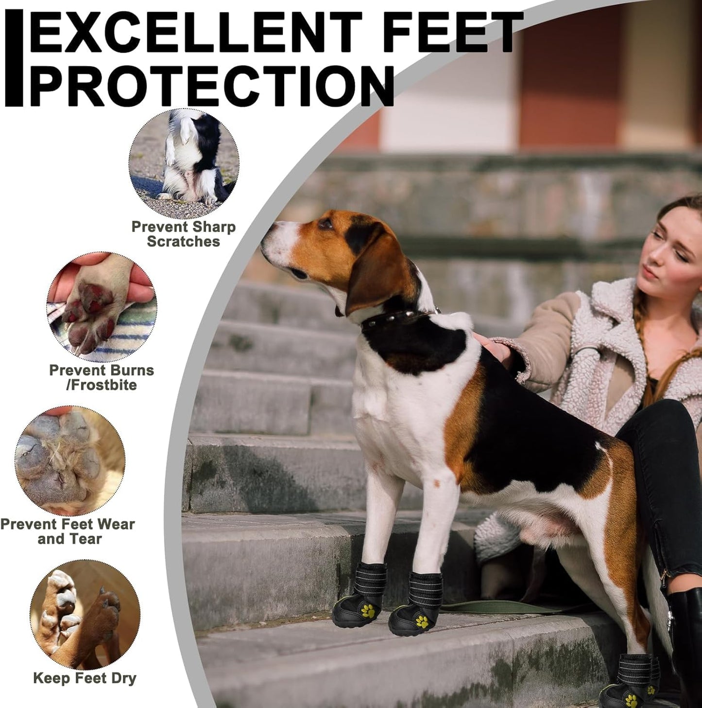 Dog Shoes for Small Dogs, Dog Shoes for Cold Winter Snow Hiking Walking, Anti-Slip Rugged Sole,Waterproof Dog Booties for Outdoor Rain Days, All Weather Dog Boots & Paw Protectors (Black)