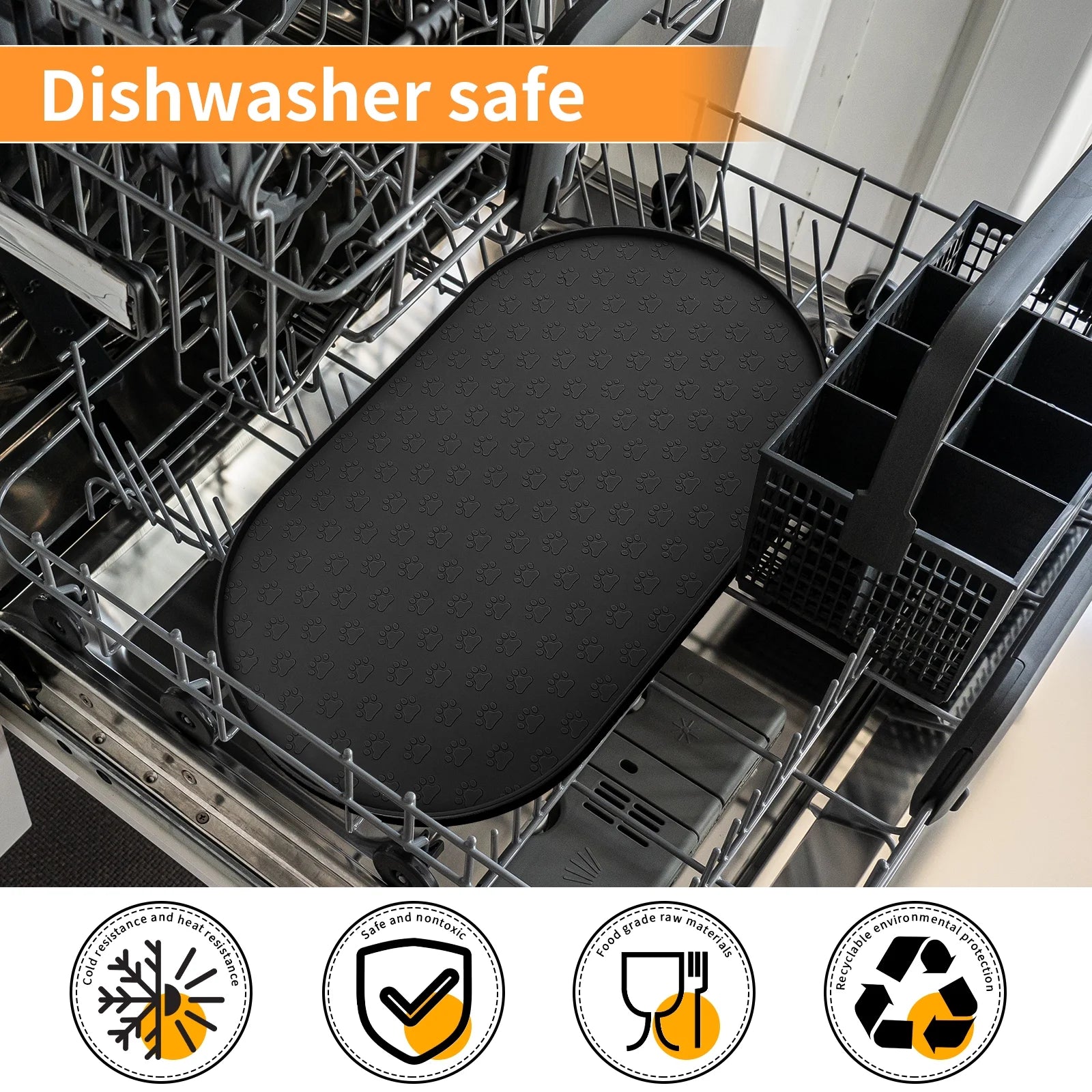 Silicone Pet Placemat for Dogs and Cats, Waterproof Pet Feeding Mat Prevent Food and Water Overflow, High-Lips Dog Food Mats, Black