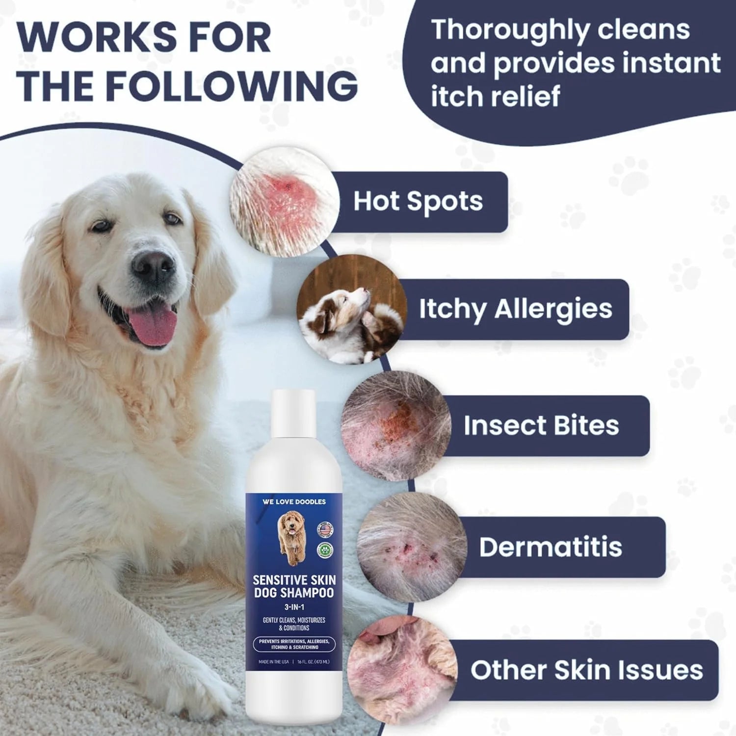 Premium 3-In-1 Sensitive Skin Dog Shampoo, Great for Allergies, Itching, Scratching, Anti-Itch with Oatmeal & Aloe, Made in USA, Itchy Coat Relief, Clean Ingredients, 16 Oz []