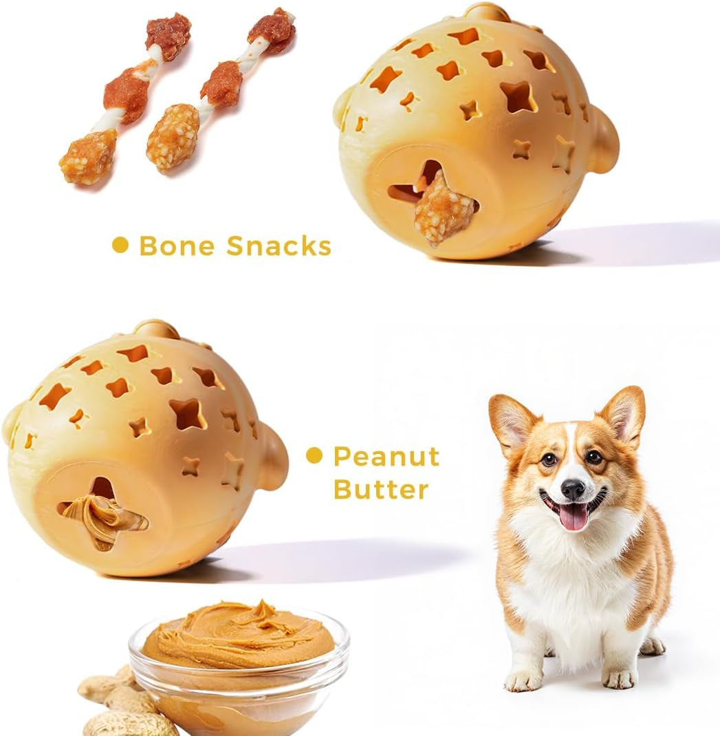 Stuffed Dog Toy Treat Dispenser Dog Toy Puzzle Rubber Chew Toys Treat Food Dispensing Toys for Teeth Cleaning Ball Interactive Enrichment Toys for Puppy, Small, Medium, Large Breeds