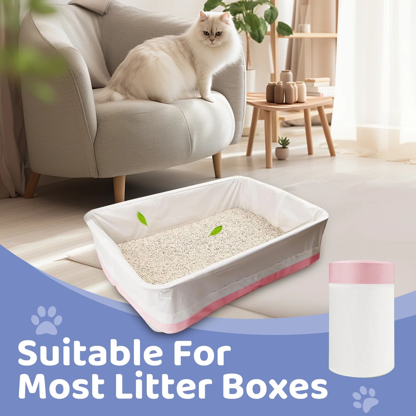 60 Pcs Cat Litter Box Liners, 39'' X 18'' Large Litter Box Liner with Drawstring, Heavy Duty Kitty Litter Bags Liners, 2.2 Mils Thicken Drawstring Bags for Cats Kitties Litter Box