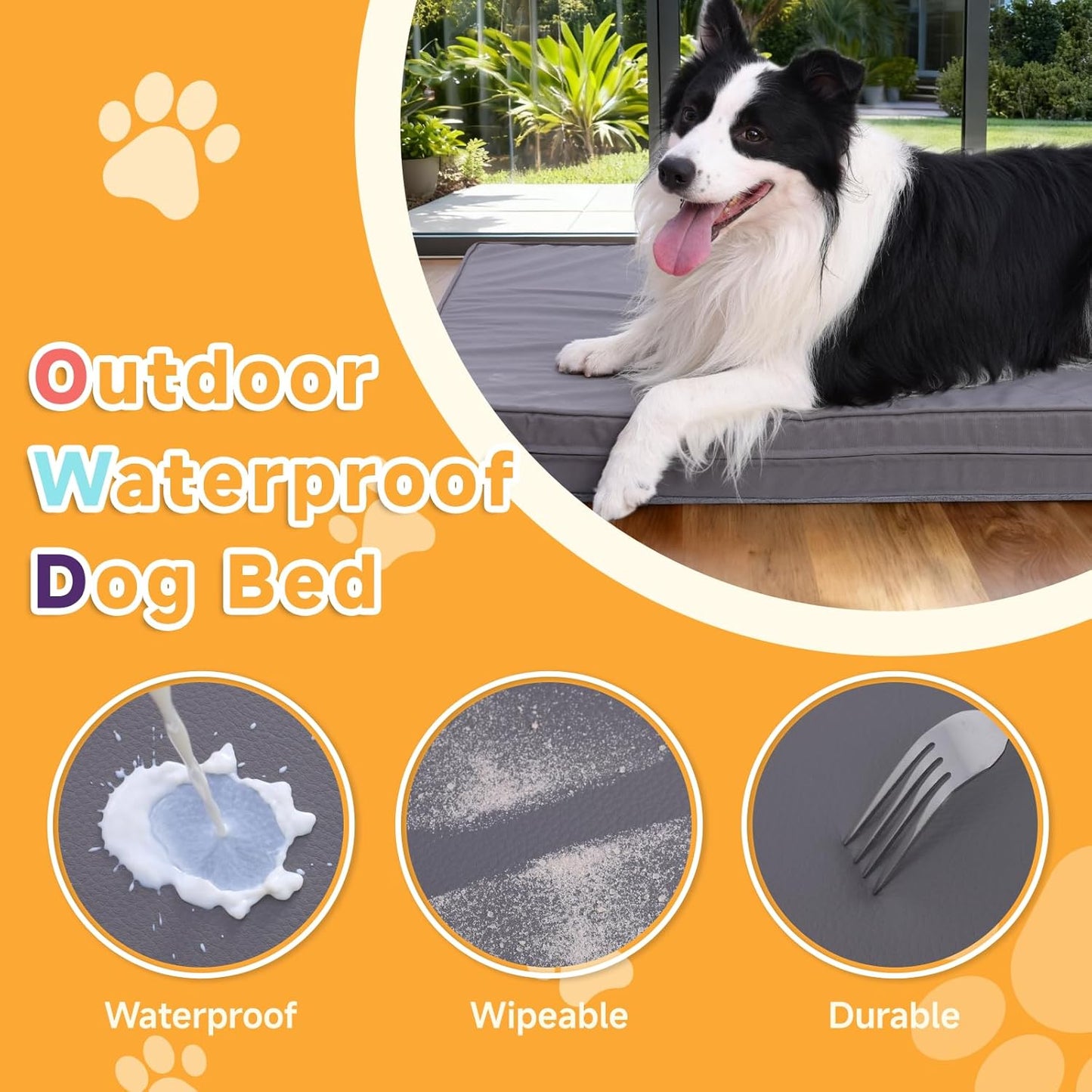 Waterproof Dog Crate Bed - Outdoor Dog Crate Pad for Small Dogs, Orthopedic Crate Bed for Small Dogs with Egg Crate Foam, Anti-Slip, Reversible & Washable Cover, 23" X 17", Gray