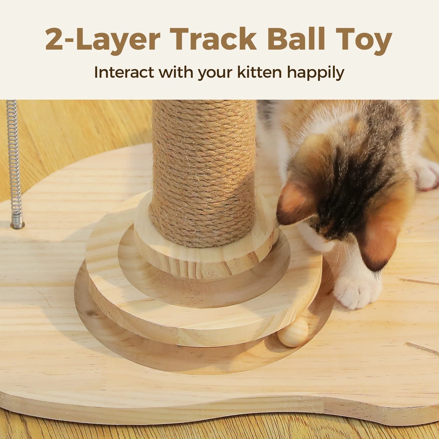 19.3" Cat Scratching Post with Ball Track Toy for Kittens and Small Cats, Beige
