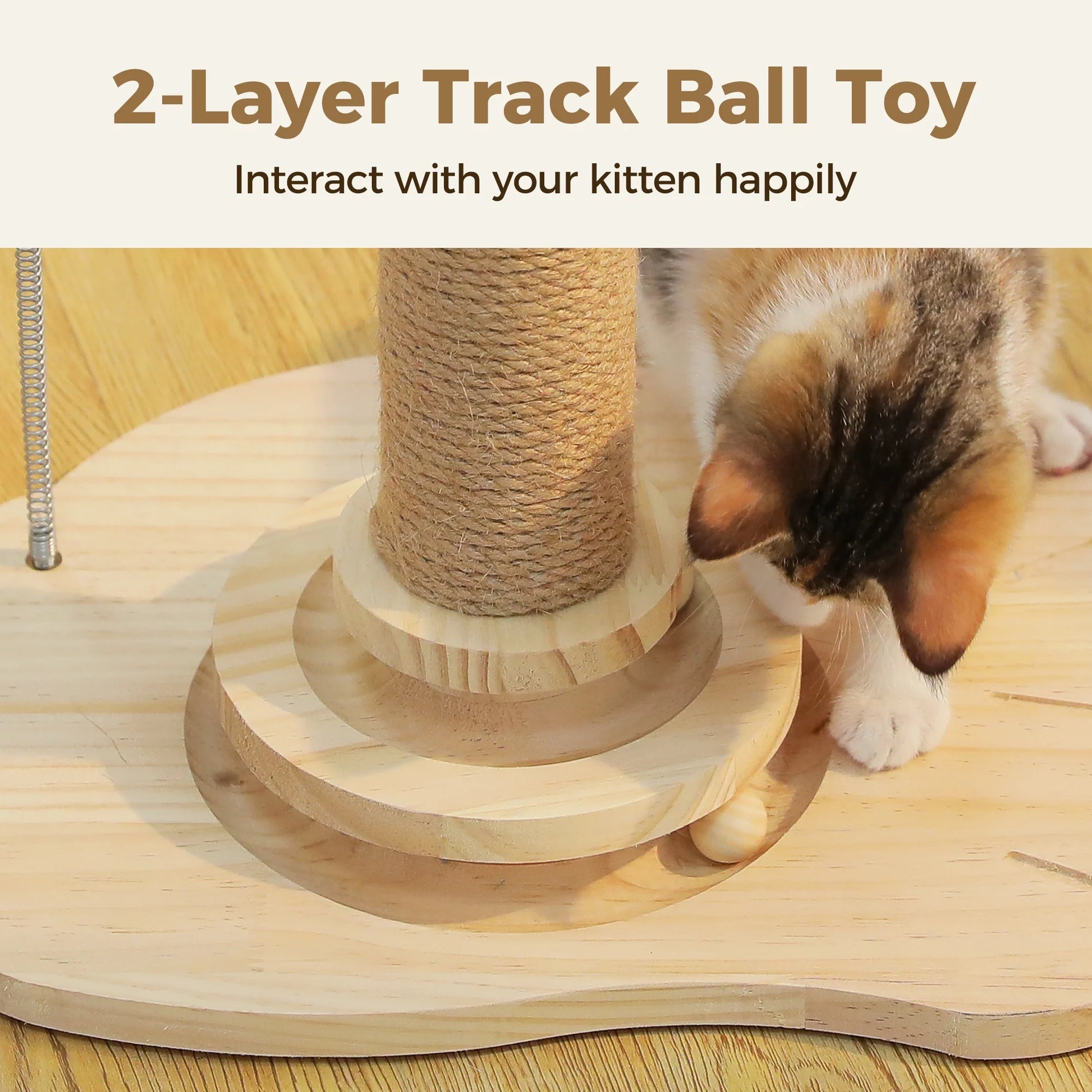 19.3" Cat Scratching Post with Ball Track Toy for Kittens and Small Cats, Beige