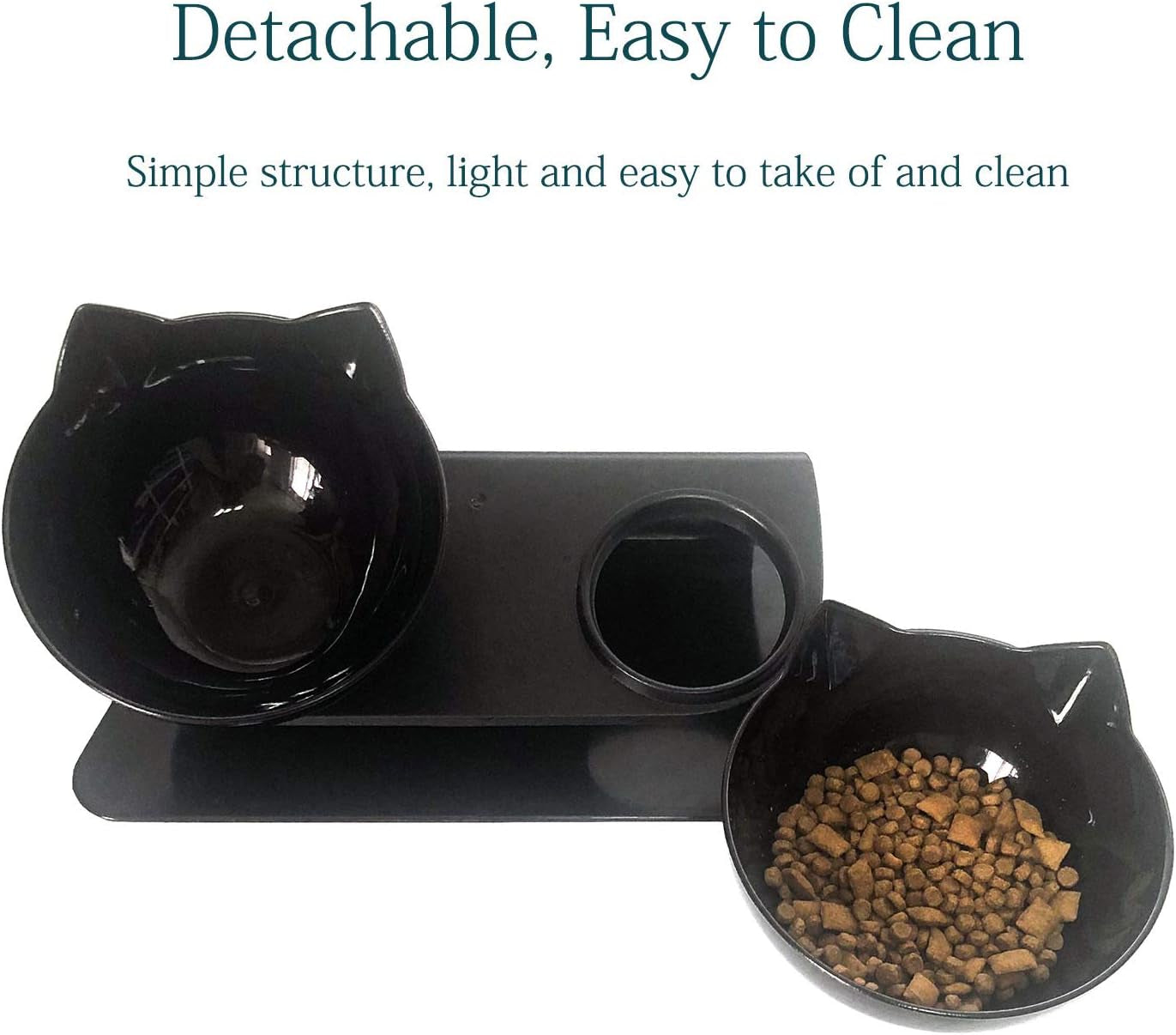 Double Elevated Cat Bowls with Raised Stand, 15 Tilted Cat Bowl Design Neck Guard Stand Raised Pet Food Water Feeder Bowl for Cats or Small Dogs