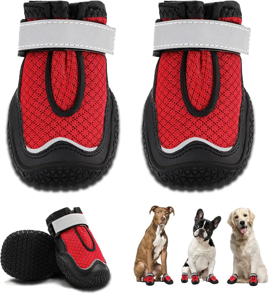 Dog Boots for Large Dogs, Dog Shoes for Winter Snow Hot Pavement, Paw Protector Dog Booties Designed for Comfort and Breathability, Outdoor Booties for Small Medium Dogs for Hiking Red Size 2