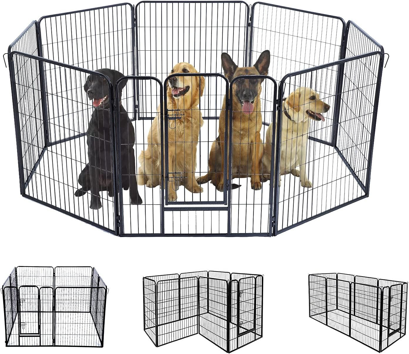 Dog Playpen,Metal Dog Kennel 24/32/40 Inch Dog Fence Exercise Pen Foldable 8 Panels with Double Latches for Indoor Outdoor (32Inch) Black HY3232-BLACK