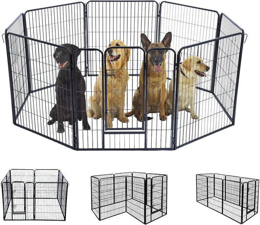 Dog Playpen,Metal Dog Kennel 24/32/40 Inch Dog Fence Exercise Pen Foldable 8 Panels with Double Latches for Indoor Outdoor (32Inch) Black HY3232-BLACK