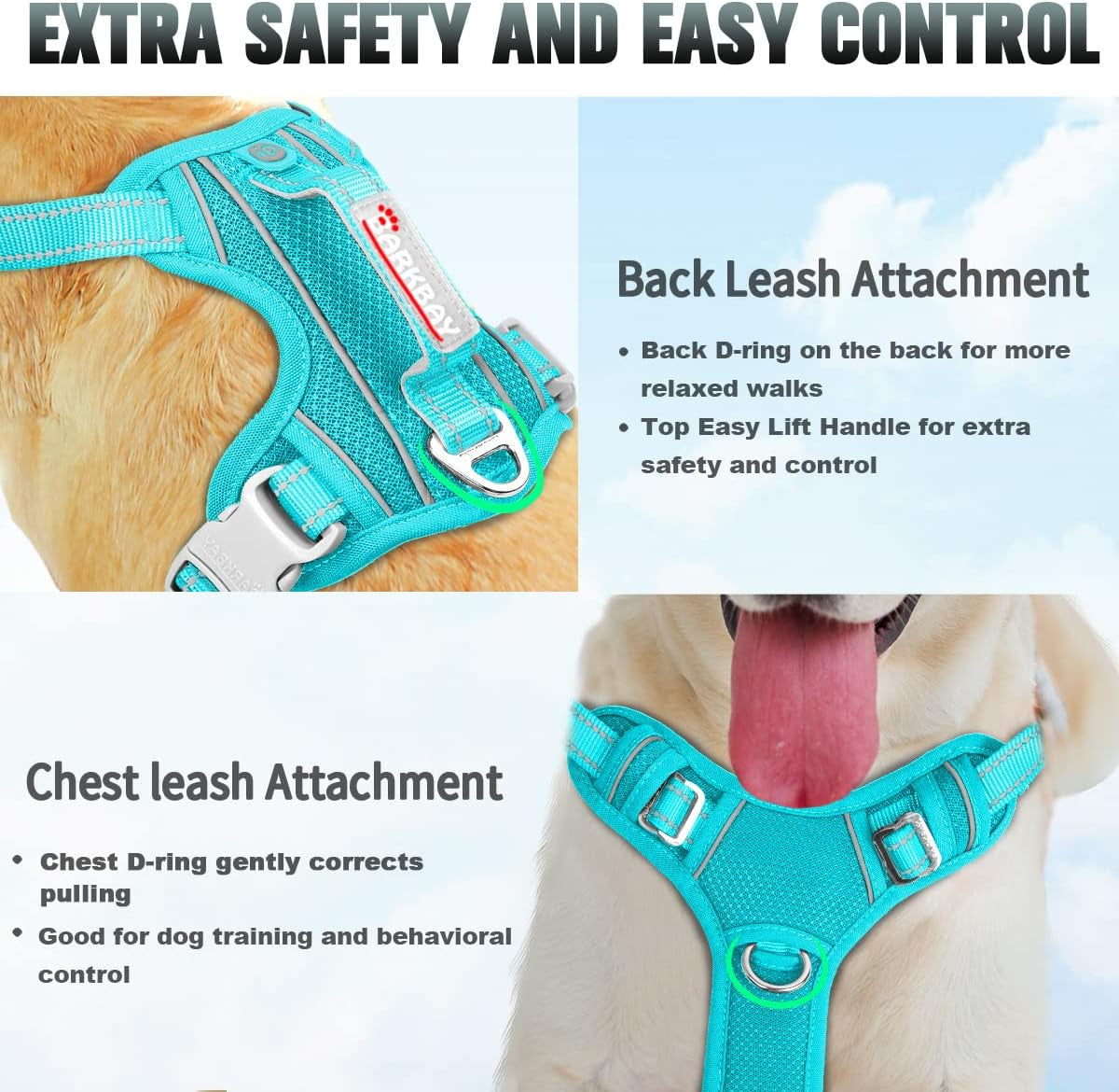 No Pull Dog Harness Large Reflective Dog Harness with Front Clip and Easy Control Handle for Walking Training Running with ID Tag Pocket(Ocean Blue,Xl)