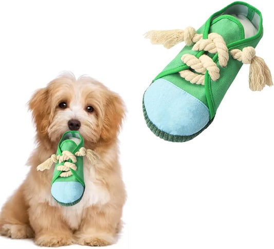 Dog Chew Toy, Dog Toys to Keep Them Busy Durable Teething Shoe Interactive Squeaky Puppy Toy,Small,Medium Breze, Machine Washable(Green)