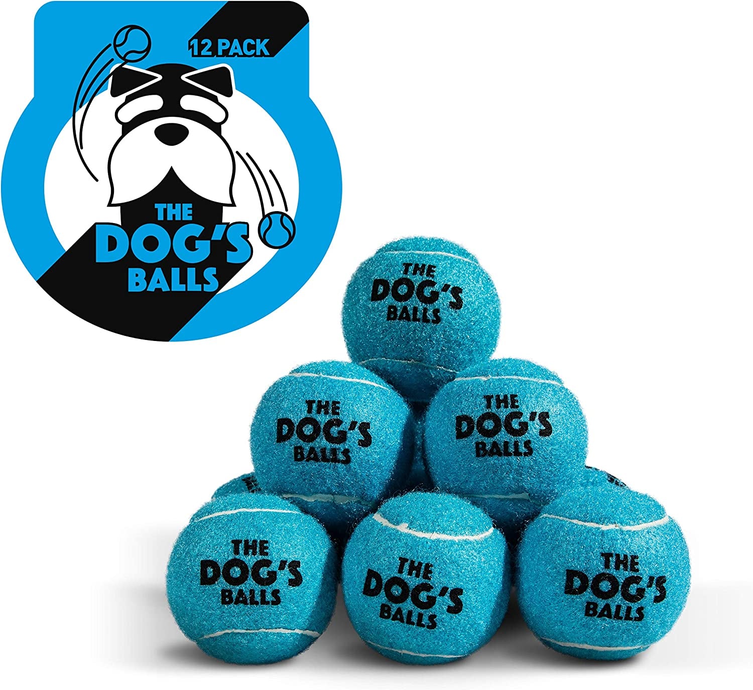 , Dog Tennis Ball, Blue 12-Pack, Strong Toy for Agility Training, Puppy Training, Play, Exercise & Fetch, 2.5 Inch Diameter