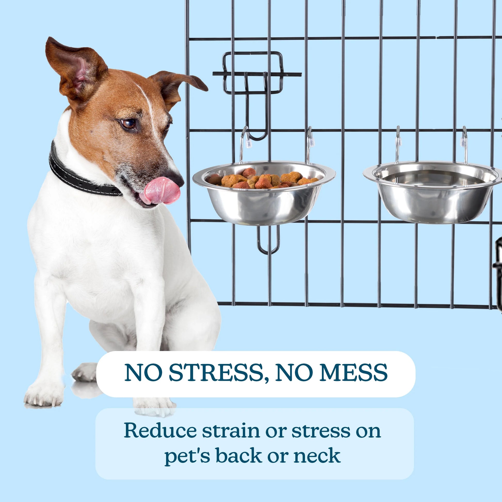 Set of 2 Stainless-Steel Hanging Dog Bowls - 20Oz Each