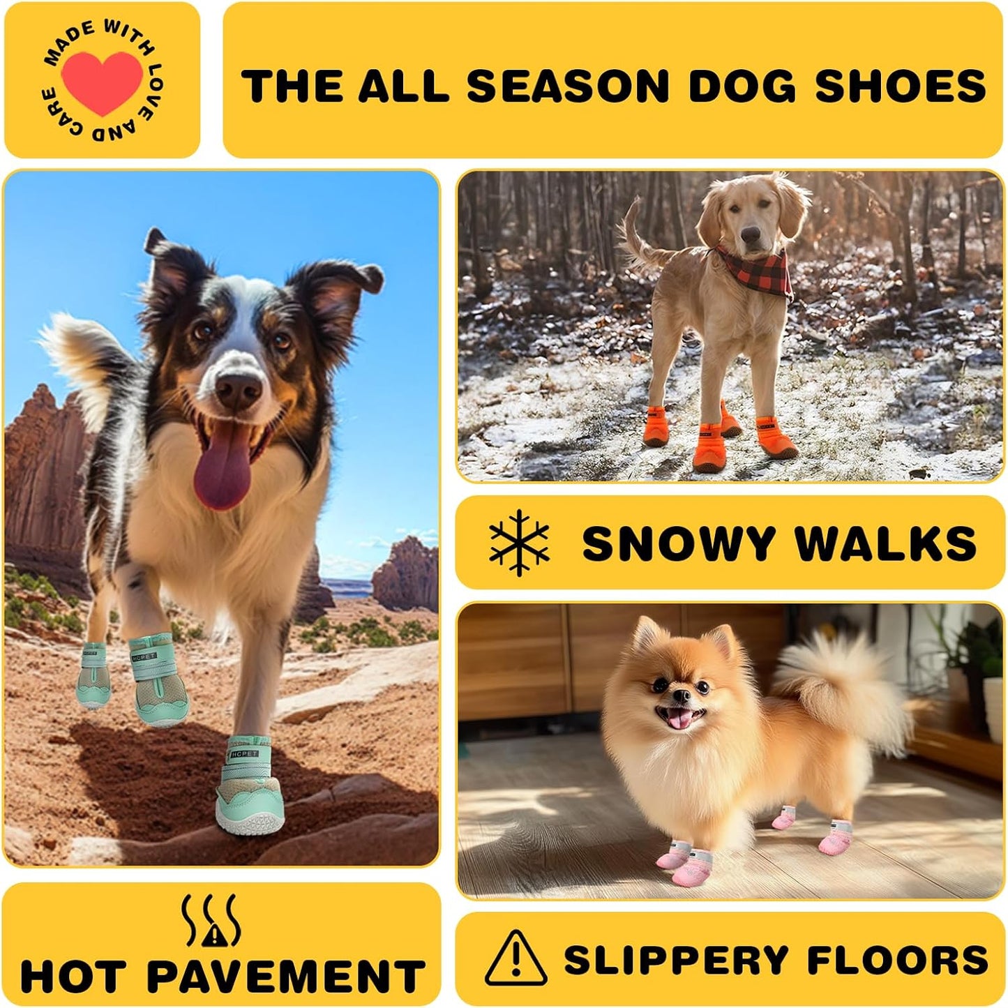 Dog Shoes for Large Dogs, Waterproof Dog Booties for Small Medium Dogs, Anti-Slip Dog Boots & Paw Protectors for Hot Pavement Winter Snow Hiking with Reflective Straps Black Size 3