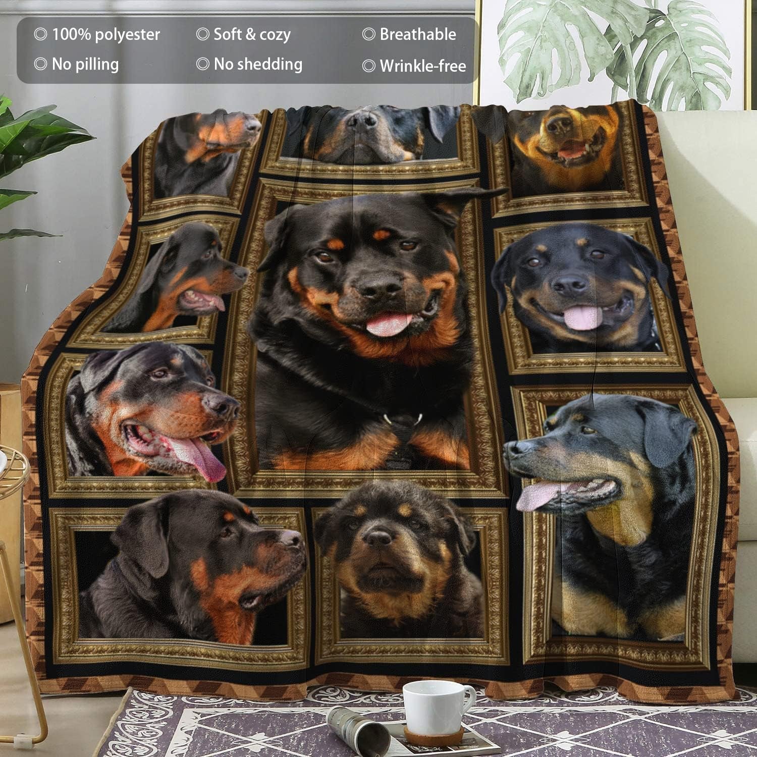 Rottweiler ​Blanket - Fleece Throw Blanket for Couch Super Soft Cozy Bed Blanket Lightweight Plush Fuzzy Lap Blankets and Throws for Sofa, 50 X 60 Inch, Gift for Dog Lover