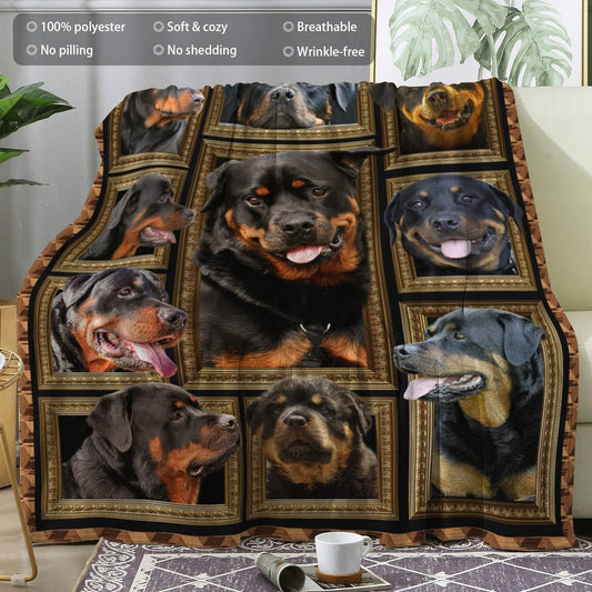 Rottweiler ​Blanket - Fleece Throw Blanket for Couch Super Soft Cozy Bed Blanket Lightweight Plush Fuzzy Lap Blankets and Throws for Sofa, 50 X 60 Inch, Gift for Dog Lover