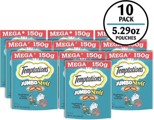 Jumbo Stuff Crunchy and Soft Cat Treats, Tempting Tuna Flavor, 5.3 Oz. Pouch (Pack of 10)