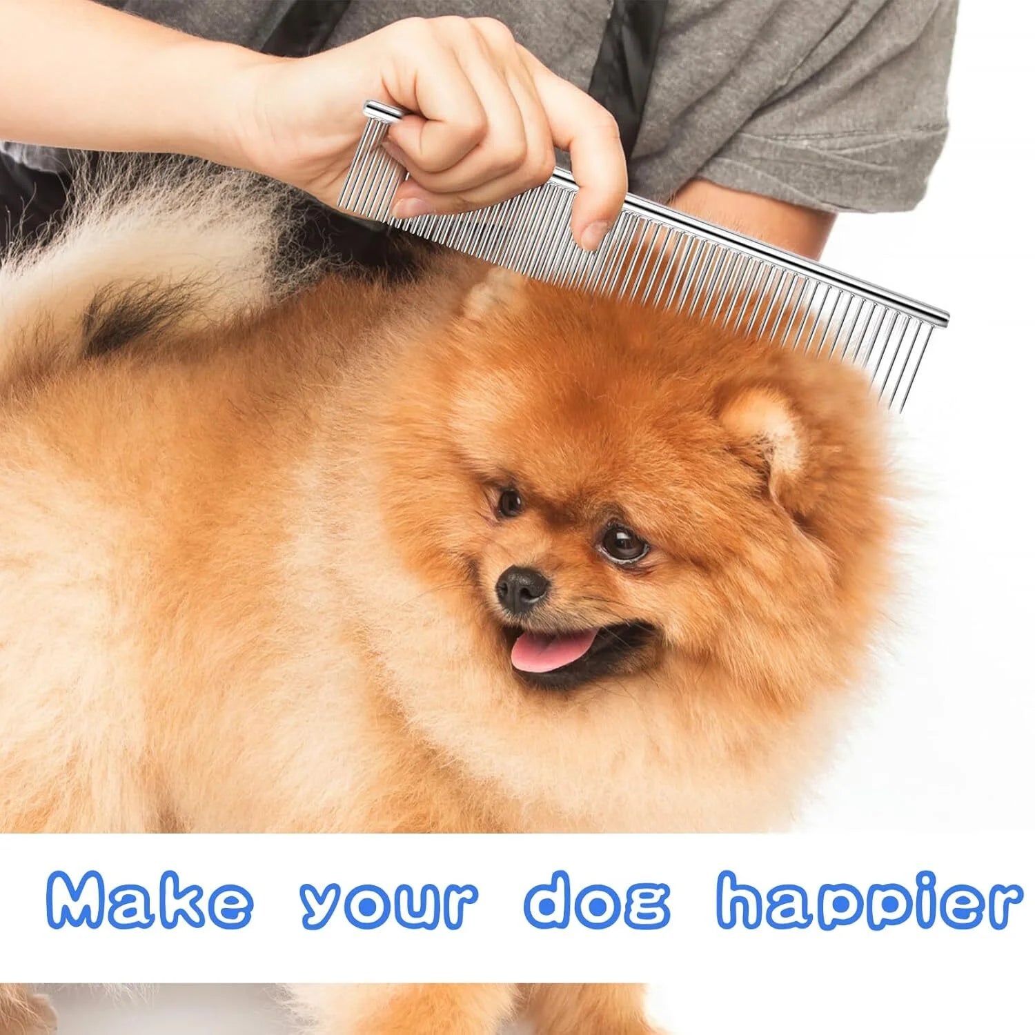 2 Pack Dog Combs with Rounded Ends Stainless Steel Teeth, Cat Comb for Removing Tangles and Knots, Professional Grooming Tool for Long and Short Haired Dog, Cat and Other Pets, 7.5IN/6.3IN