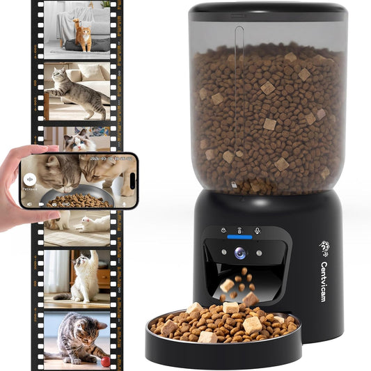 Automatic Cat Feeder with 2K HD Camera: 5G Wifi Automatic Dog Feeder with Night Vision, Auto Cat Food Dispenser with 6L Large Food Storage for Multiple Pet, Detachable for Easy Clean -24 Cup