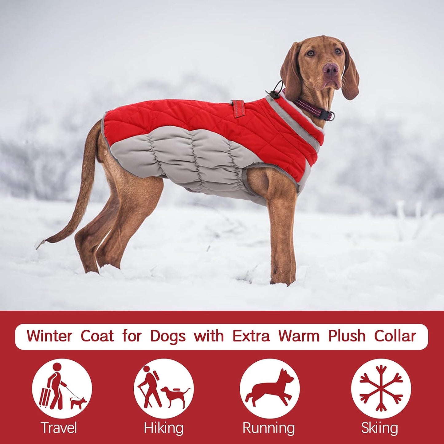 Dog Coat for Large Dogs,Waterproof Dog Winter Jacket with Harness Built in Puppy Cold Weather Coats Reflective Pet Vest with Zipper Warm Fleece Dogs Snowsuit Windproof Red XXXL