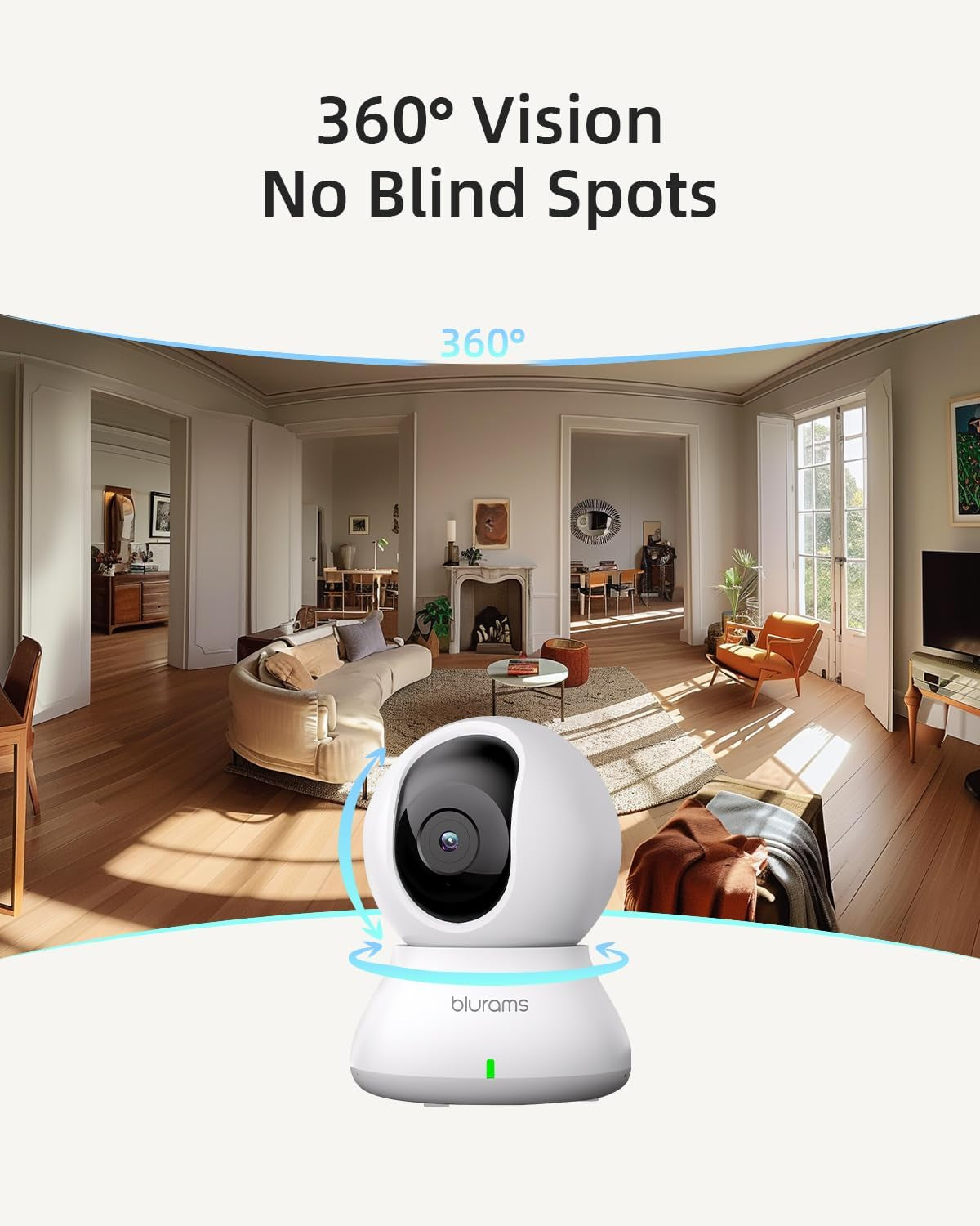 Indoor Security Camera, 5Ghz/2.4Ghz Dual-Band, 2K PZT Pet Camera with Phone App, 360° Cameras for Home Security, 2-Way Audio, Motion Tracking, Night Vision, Siren, Cloud&Sd