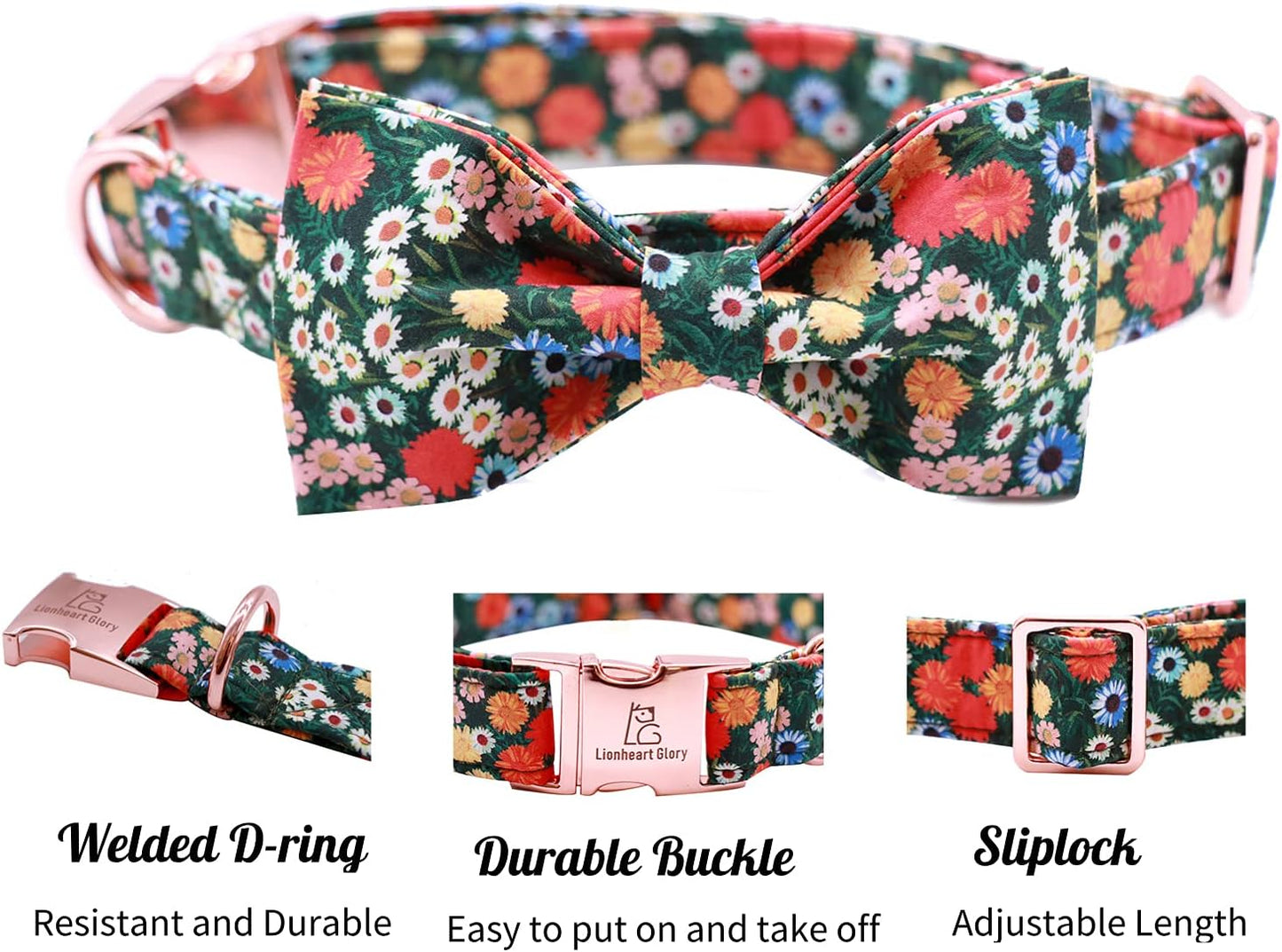 Floral Print Dog Collar Adjustable Soft Dog Collar with Bowtie, Girl Pet Collars for X-Small Small Medium Large Dogs