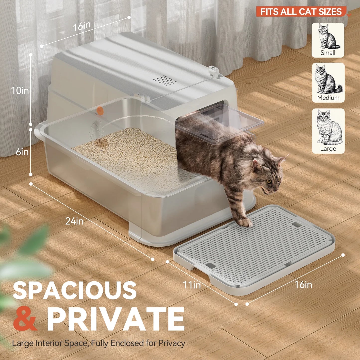 Covered Stainless Steel Cat Litter Box with Odor Control, Modular Design with Drawer, Easy to Clean with Scoop,Xl Size Fits All Cats (Light Grey)