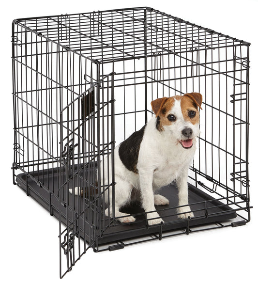 Midwest Homes Enhanced 24 Inch Single Door Folding Metal Crate for Small Dogs