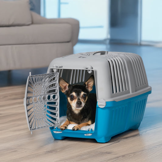 19 Inch Spree Travel Pet Carrier for Dog or Cat with Plastic Door, Blue