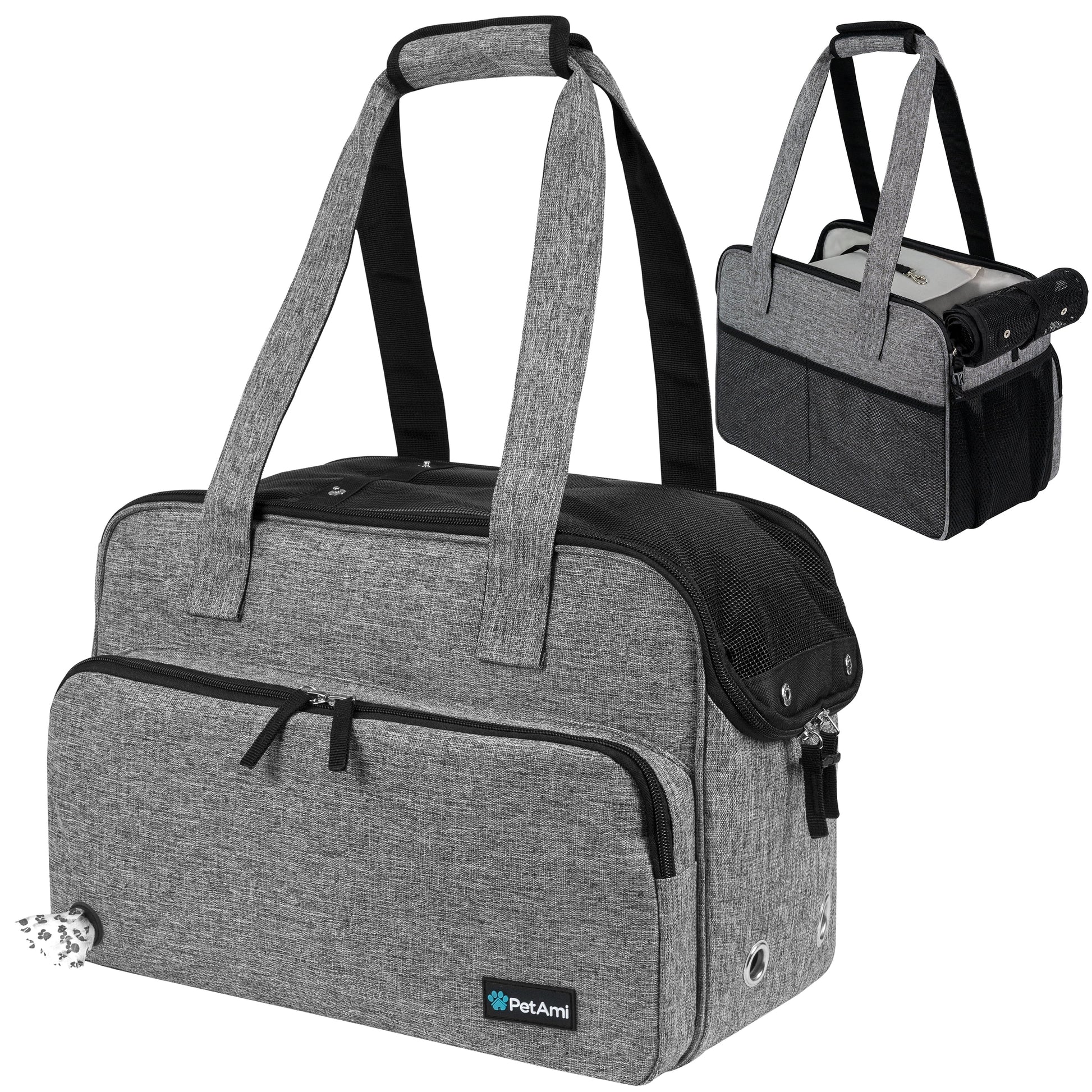Small Dog Purse Carrier, Soft-Sided Pet Carrier Bag with Pockets, Portable Medium Dog Puppy Large Cat Travel Handbag Tote, Airline Approved Breathable Mesh, Poop Bag Dispenser, Sherpa Bed, Gray