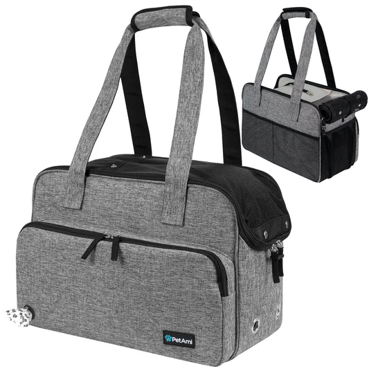 Small Dog Purse Carrier, Soft-Sided Pet Carrier Bag with Pockets, Portable Medium Dog Puppy Large Cat Travel Handbag Tote, Airline Approved Breathable Mesh, Poop Bag Dispenser, Sherpa Bed, Gray