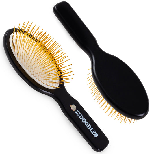 Pin Brush for Dogs, Pet Grooming Detangler Pin Dog Brush, Dog Brush for Shedding & Loose Fur, Gold Pins Long Haired Pets