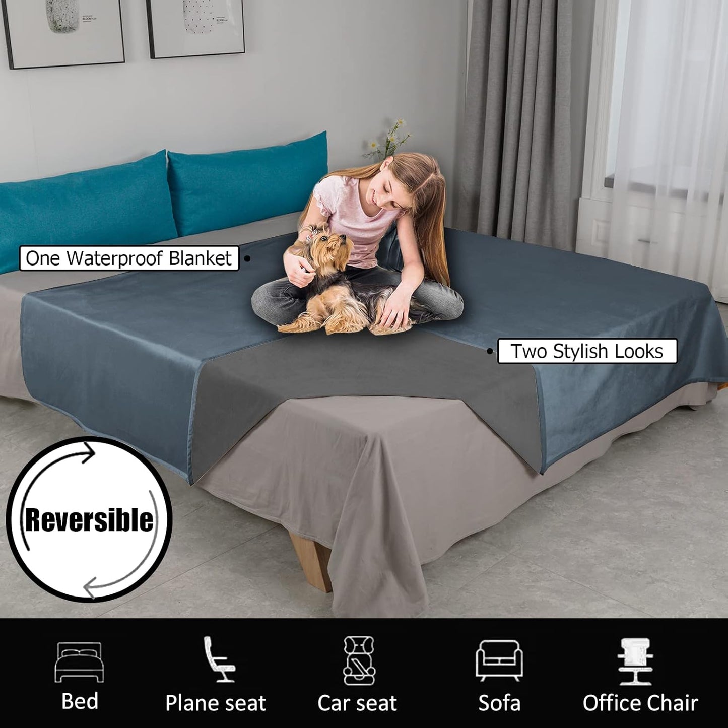 Pet Bed Blanket Reversible 100% Waterproof Velvet Super Soft for Sofa and Bed
