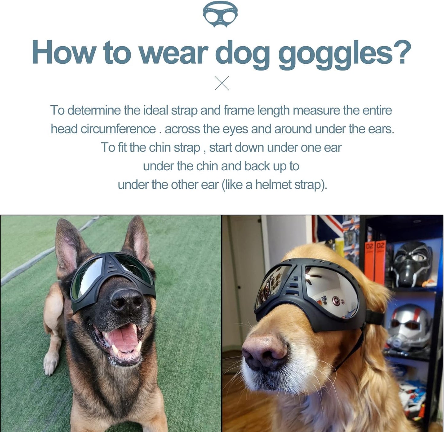 Dog Goggles Big Area Dog Sunglasses, Large Breed Windproof Snowproof Eye Protection Pet Glasses for Outdoor Driving Cycling (Large)