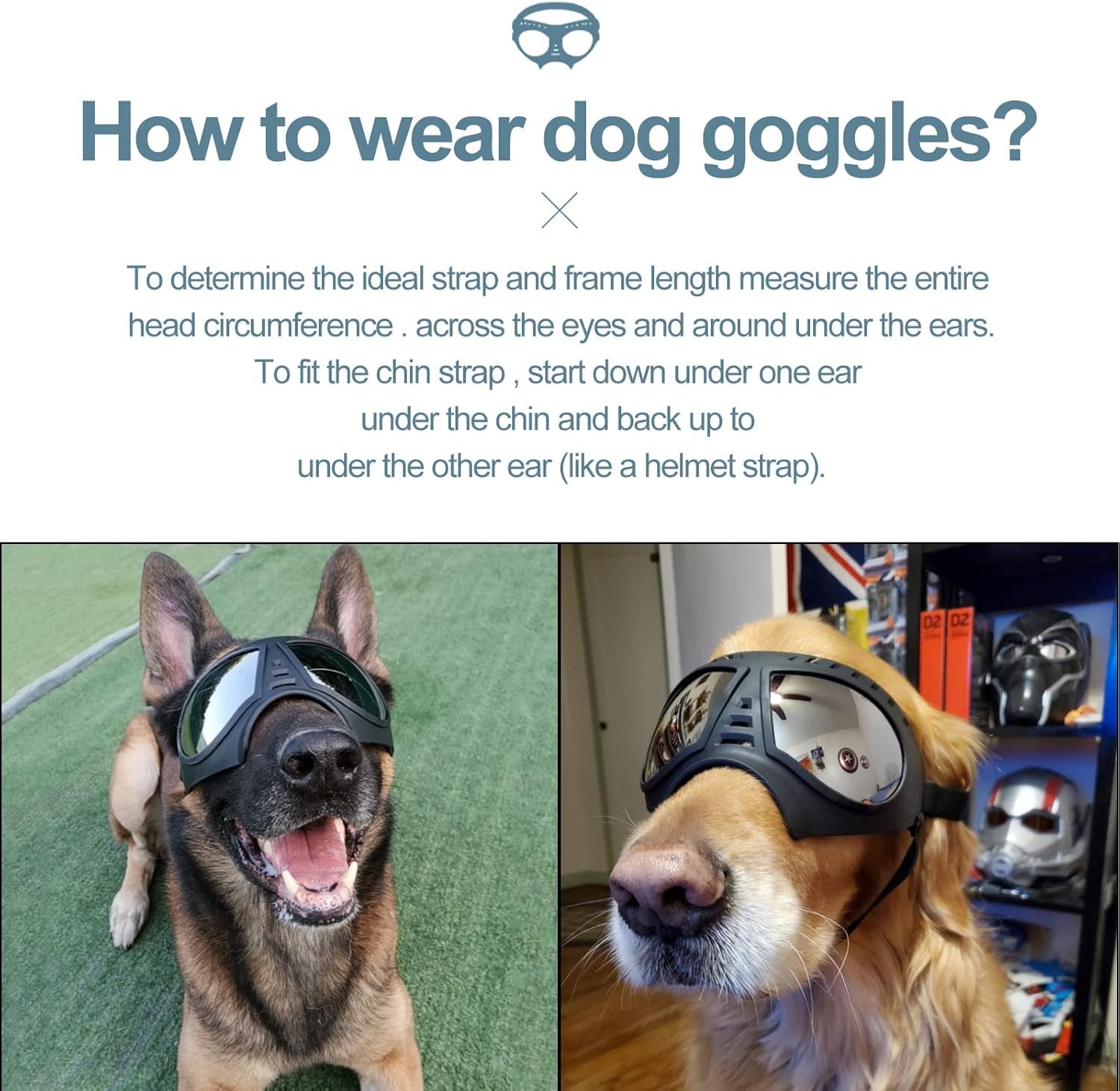Dog Goggles Big Area Dog Sunglasses, Large Breed Windproof Snowproof Eye Protection Pet Glasses for Outdoor Driving Cycling (Large)