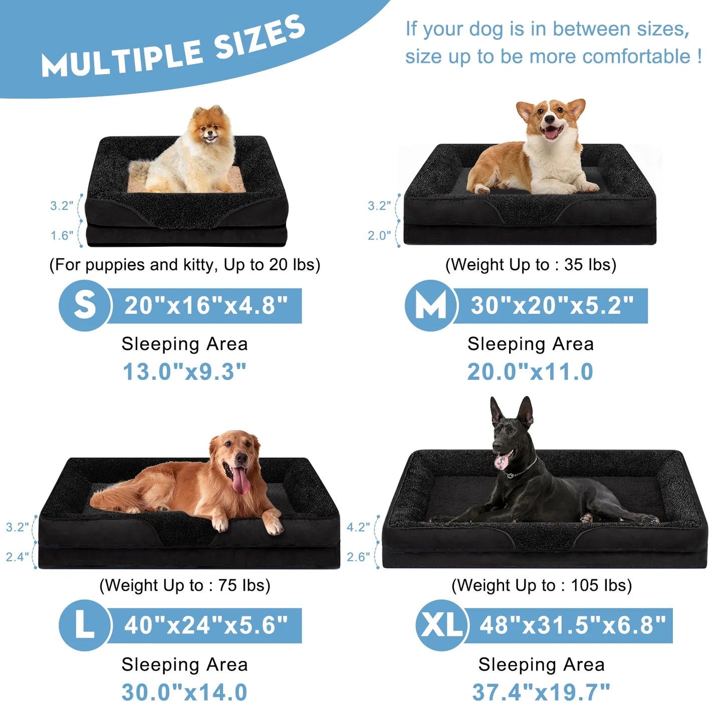Dog Beds for Large Medium Small Dogs Orthopedic Pet Bed Sofa Supportive Egg Crate Foam Animal Couch with Removable Washable Cover Non Skid Bottom S to XL