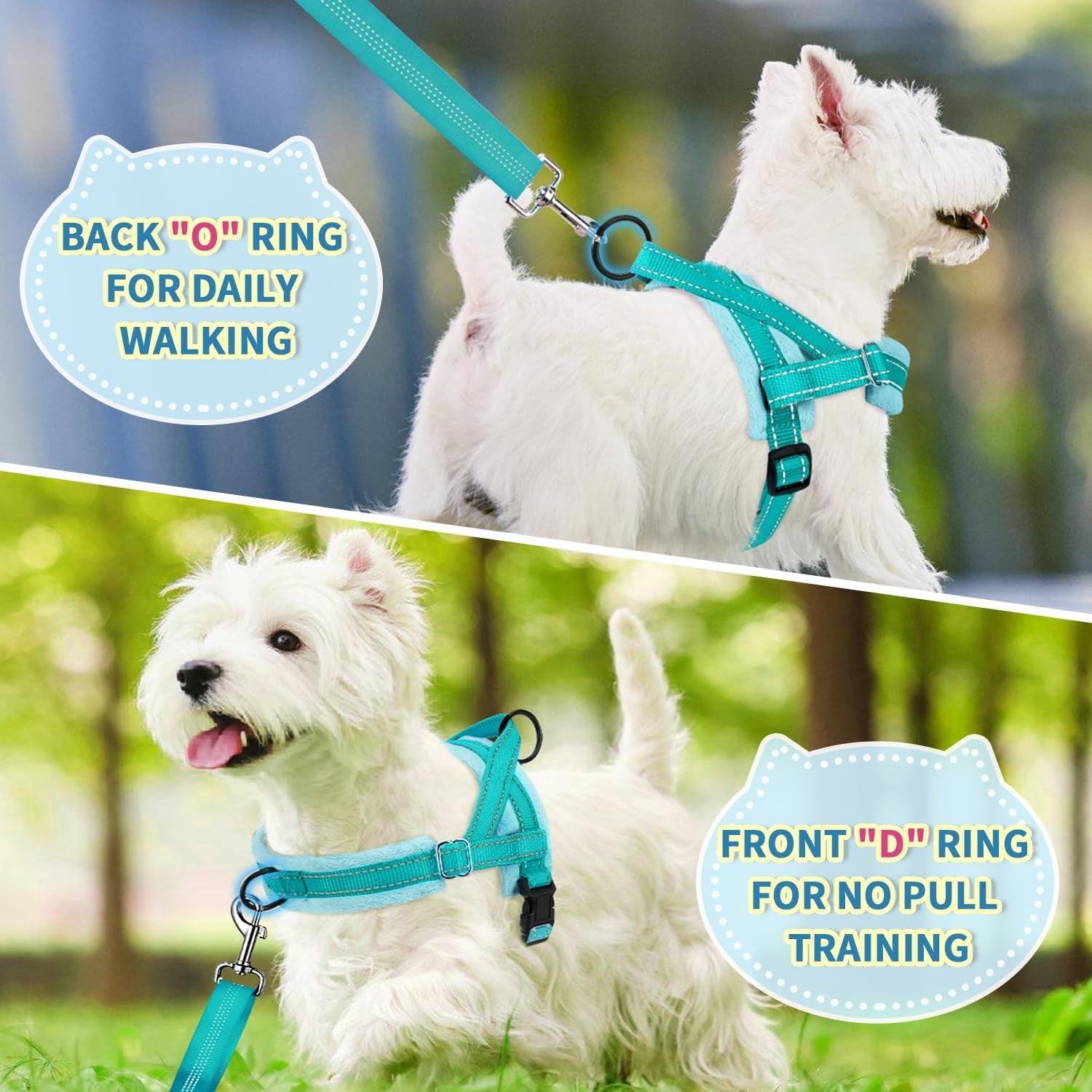 No Pull Small Dog Harness and Leash Set, Puppy Soft Vest Harness Neck & Chest Adjustable, Reflective Lightweight Harness & Anti-Twist Pet Lead Combo for Small Medium Dogs(Bl-Front Clip,Xxs)