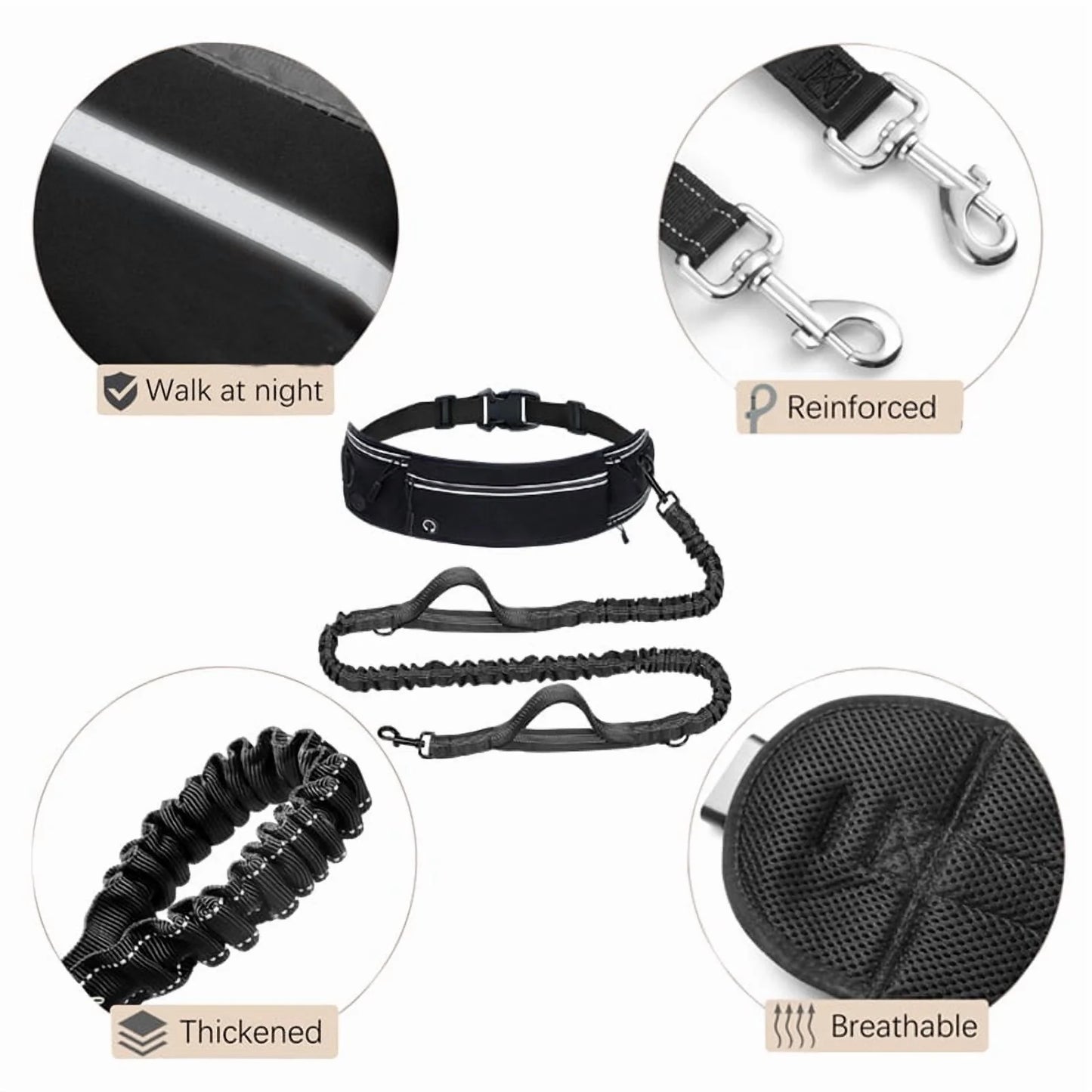 Hands Free Dog Leash for Dogs & Multi-Function Pockets,Adjustable Waist Belt Leash for Dog Walking-Leashes for Medium & Large Breeds-Pouch,Outdoor Training Leash, Retractable Bungee,Padded Handles