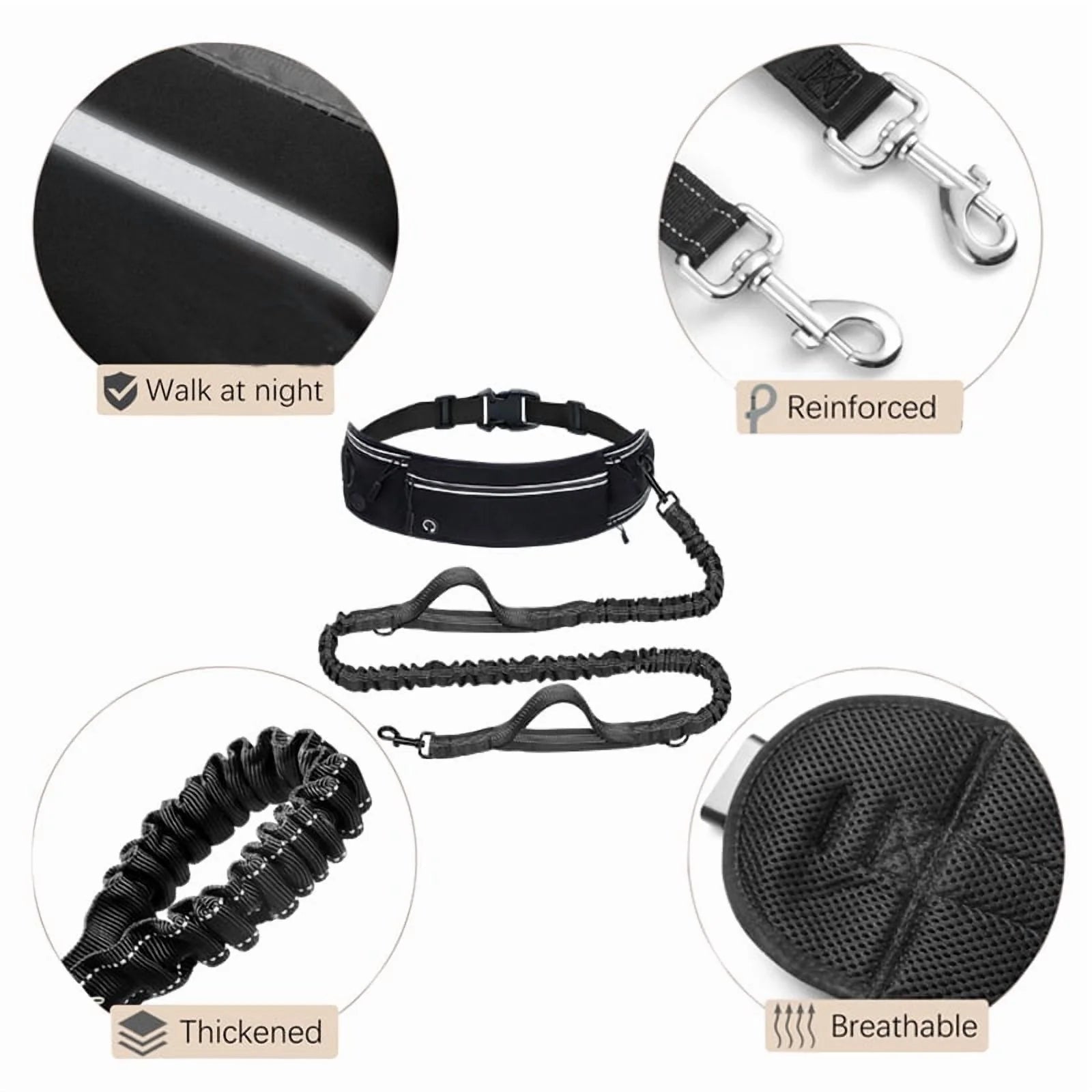 Hands Free Dog Leash for Dogs & Multi-Function Pockets,Adjustable Waist Belt Leash for Dog Walking-Leashes for Medium & Large Breeds-Pouch,Outdoor Training Leash, Retractable Bungee,Padded Handles