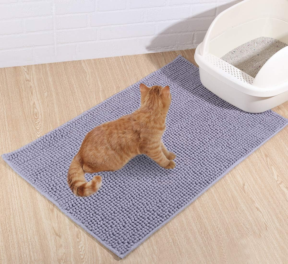 Cat Litter Mat Softgrip Litter Trapping Mat, Muddy Litterbox Rug for Indoor & Floor, Machine Washable Easy Clean Soft Microfiber for Cat, 31"× 20", Grey