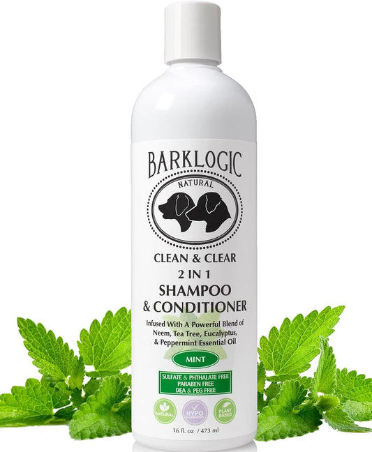 Clean & Clear 2 in 1 Shampoo & Conditioner, Mint, 16 Fl Oz - Grooming Essentials for a Quality Coat - No Parabens, No Phthalates, No Sulfates, No DEA & PEG, Safe & Vegan