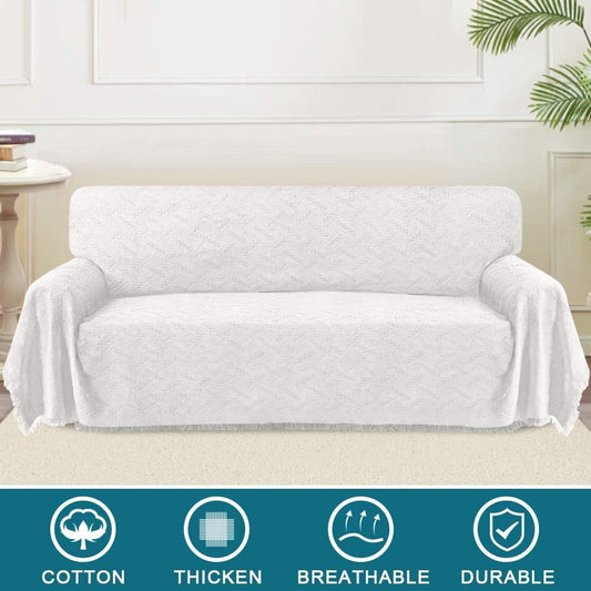 Couch Cover Sofa Covers Washable Couch Covers for 3 Cushion Sectional Couch Slipcover Furniture Cover for Pets Feature Geometrical Jacquard Fabric (91"X 134",Xx-Large,White)