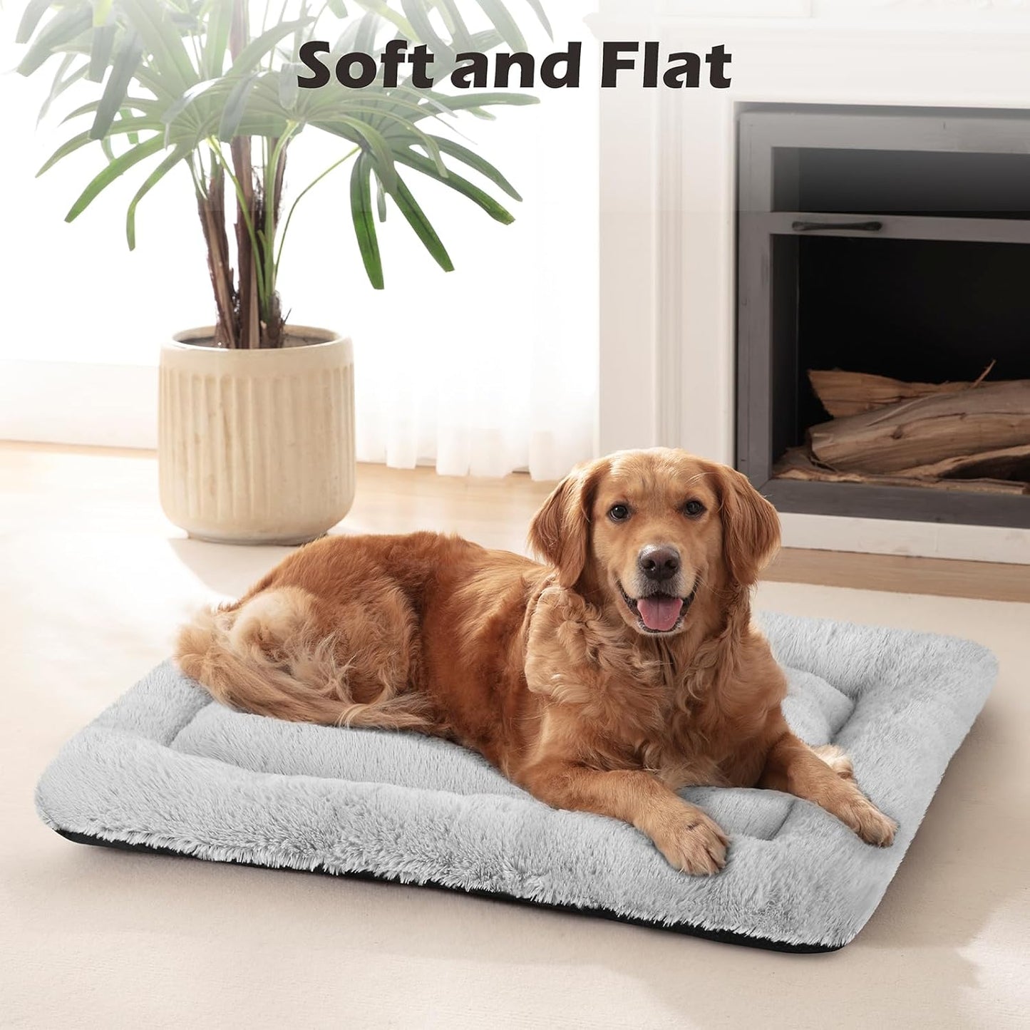 Dog Bed Mat Soft Crate Pad Washable Anti-Slip Mattress for Large Medium Small Dogs and Cats Kennel Pad(29'' X 21'' Grey)
