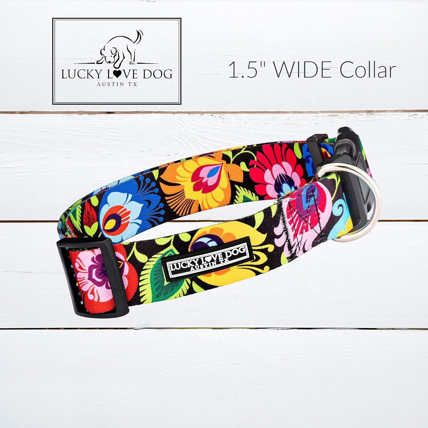 Wide Dog Collar - Adjustable, Durable, Soft Webbing, & Comfortable 1.5 Inch Wide Collar for Dogs Male and Female with Strong Buckle - Blackbird, Large