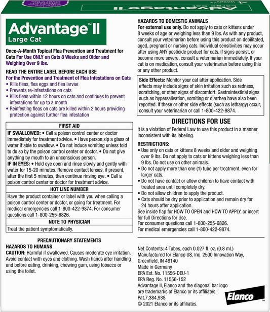 II Large Cat Vet-Recommended Flea Treatment & Prevention | Cats over 9 Lbs. | 4-Month Supply