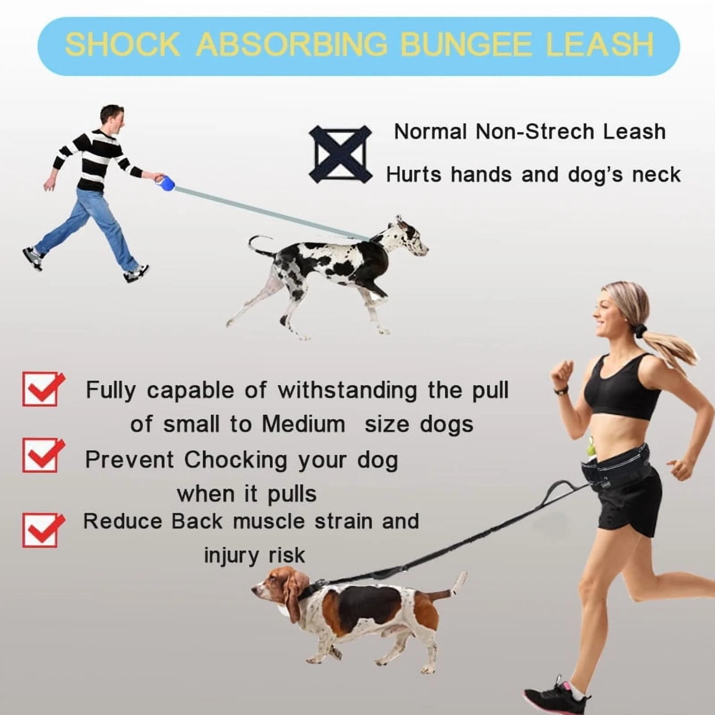 Hands Free Dog Leash for Dogs & Multi-Function Pockets,Adjustable Waist Belt Leash for Dog Walking-Leashes for Medium & Large Breeds-Pouch,Outdoor Training Leash, Retractable Bungee,Padded Handles