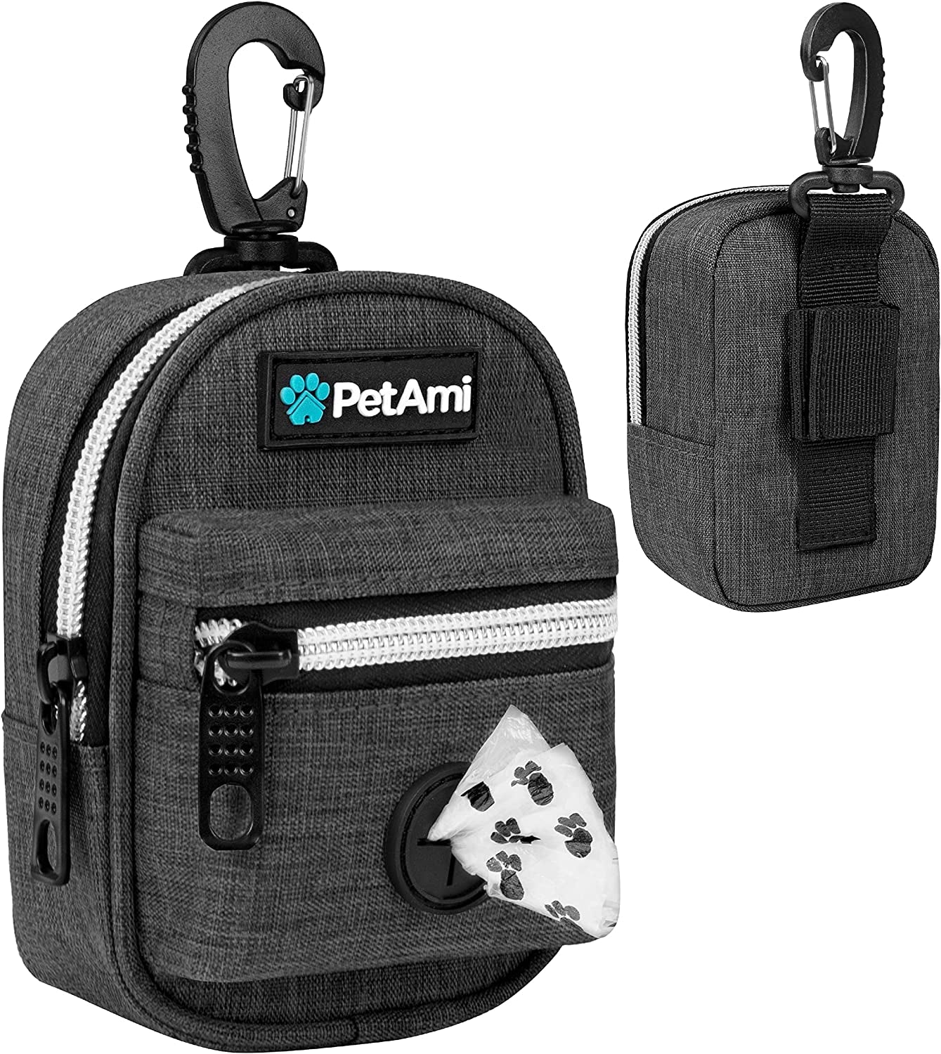 Dog Poop Bag Holder for Leash, Dog Pet Waste Bag Dispenser for Poop with Clip, Doggy Puppy Walking Accessories Travel Camping, Dog Treat Pouch Supplies Must Have with Dog Bag Roll, Dark Gray