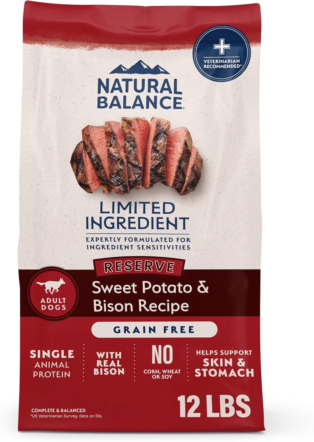 Limited Ingredient Adult Grain-Free Dry Dog Food, Reserve Sweet Potato & Bison Recipe, 12 Pound (Pack of 1)