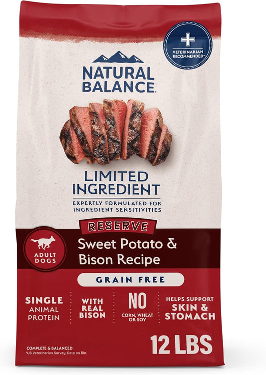 Limited Ingredient Adult Grain-Free Dry Dog Food, Reserve Sweet Potato & Bison Recipe, 12 Pound (Pack of 1)