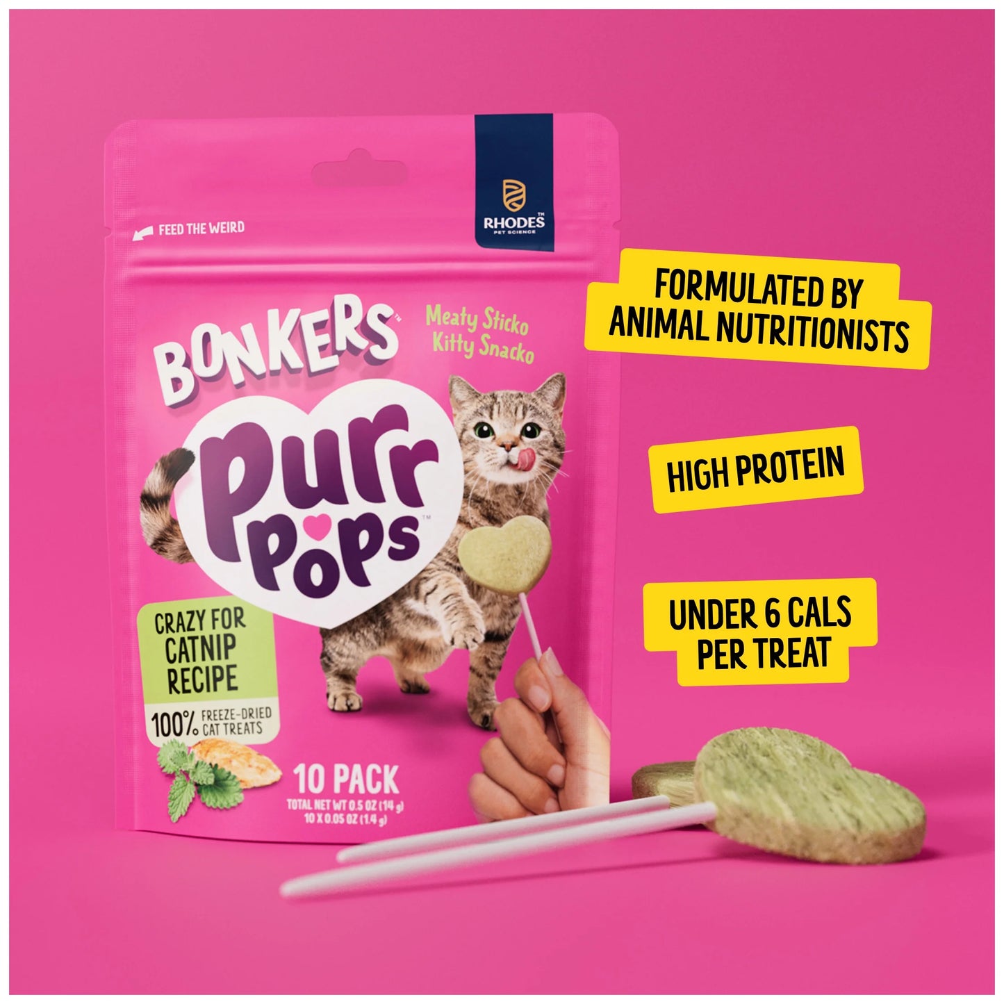 Purrpops Freeze-Dried Catnip Flavored Lollipop Treats for Cats, 4 Pack