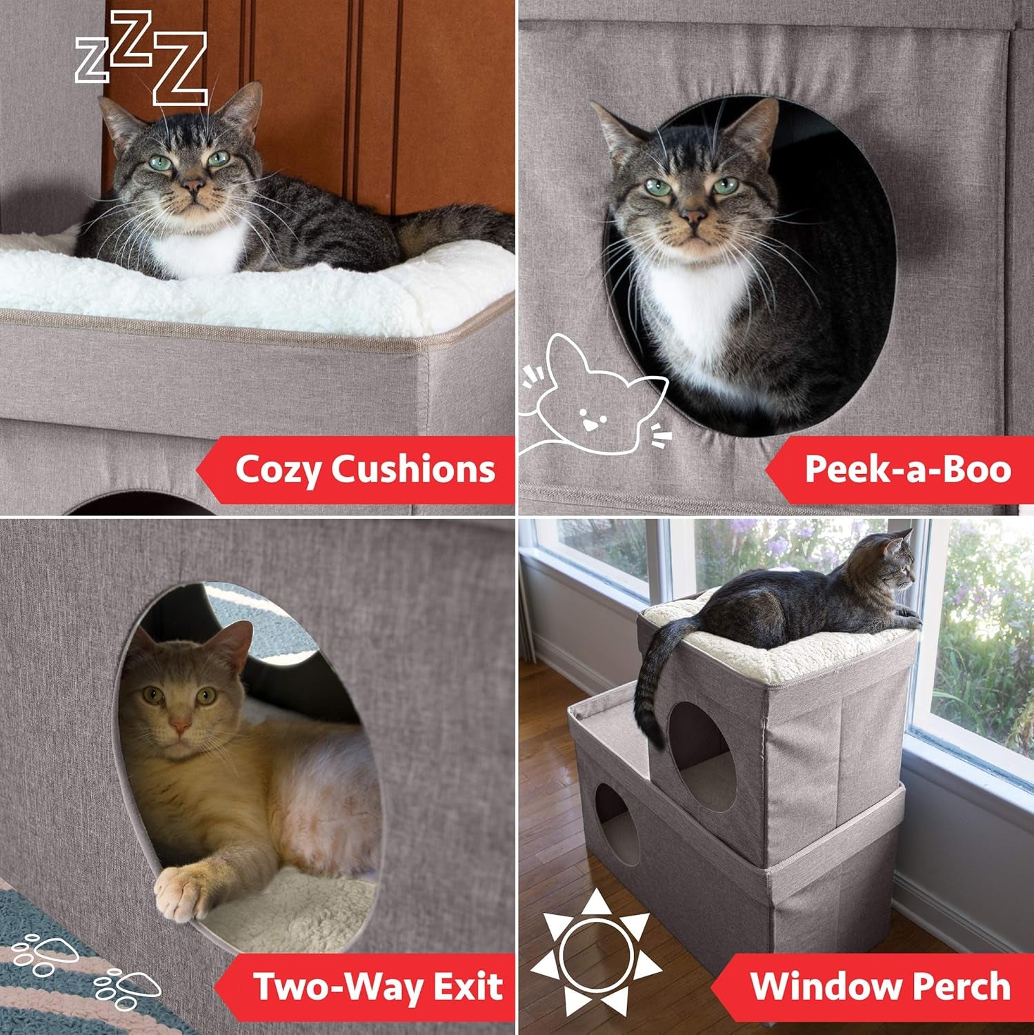Large Stackable Tan Cat Condo, Cat Cube, Cat House, Pop up Bed, Cat Ottoman (CM-10074-CS01)